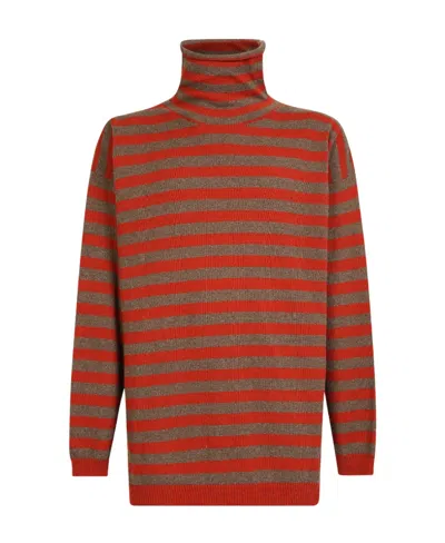 Lardini Striped Roll Neck Sweater In Red