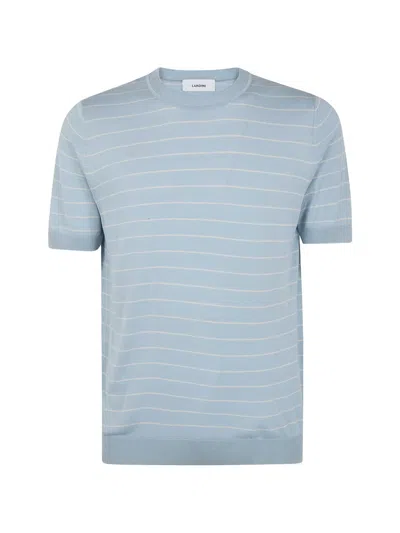 Lardini Striped Silk T-shirt In Blue