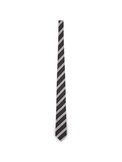 Lardini Striped Silk Tie In Black