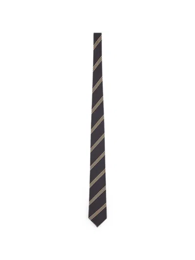 Lardini Striped Silk Tie In Black
