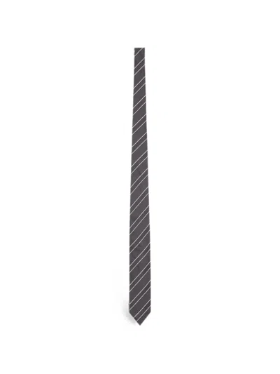 Lardini Striped Silk Tie In Gray