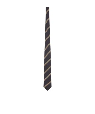 Lardini Striped Silk Tie In Black