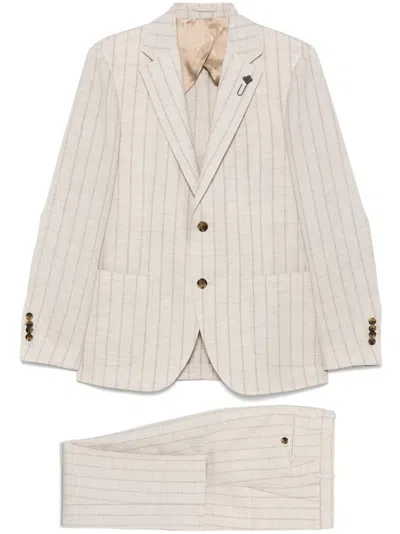 Lardini Striped Suit In Neutrals