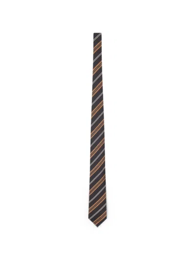 Lardini Striped-pattern Silk Tie In Brown