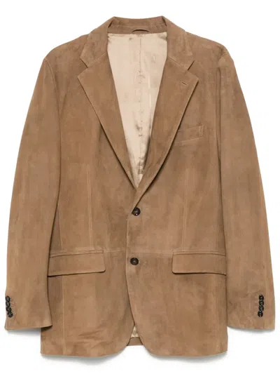 Lardini Suede Blazer In Brown