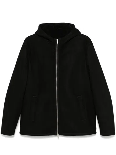 Lardini Suede Hooded Jacket In Black