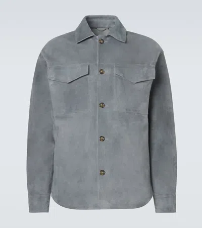 Lardini Suede Overshirt In Gray