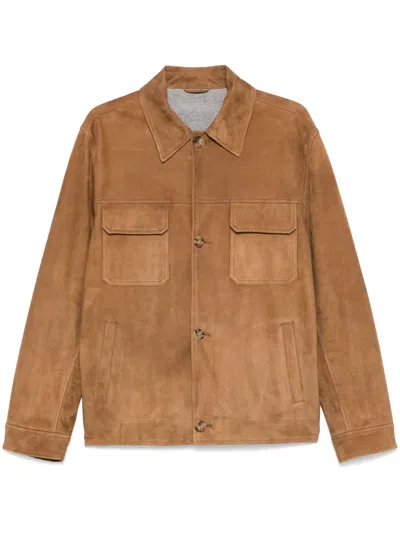 Lardini Suede Shirt Jacket In Brown