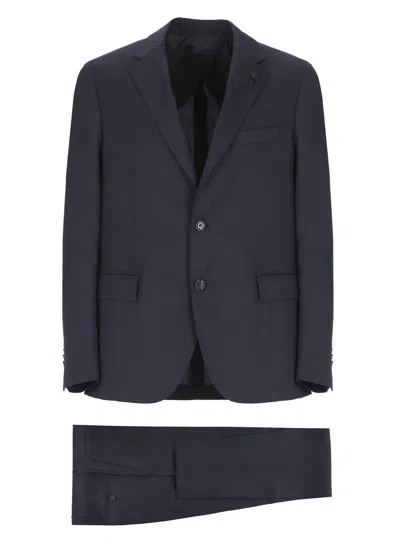 Lardini Ivory Virgin Wool Suit In Black