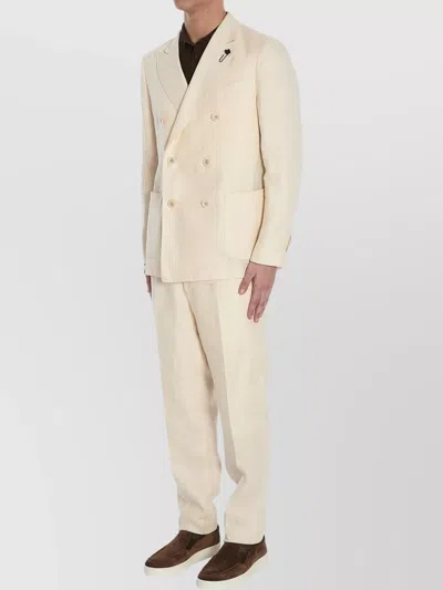 Lardini Suit Linen Double-breasted Jacket In Neutral