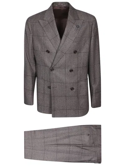 Lardini Check Pattern Double-breasted Suit In Blue