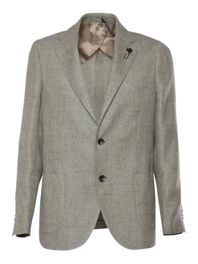 Lardini Brooch-detail Single-breasted Blazer In Grey
