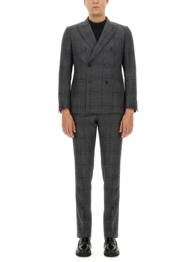 Lardini Double-breasted Checked Suit In Gray