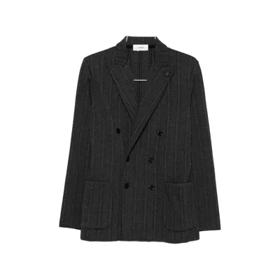 Lardini Herringbone Double-breasted Jacket In Gray