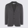 Lardini Lapel Pin Front Pockets Crewneck Jacket In Gray