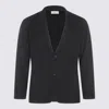 Lardini Black Single-breasted Jacket With Notched Revers And Floral Pin Detail On The Front In Wool Man In Black
