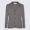 Lardini Ribbed Texture Crewneck Sweater With Notched Lapel In Gray