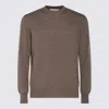 Lardini Long Sleeve Crewneck Sweater With Ribbed Cuffs And Hem In Brown