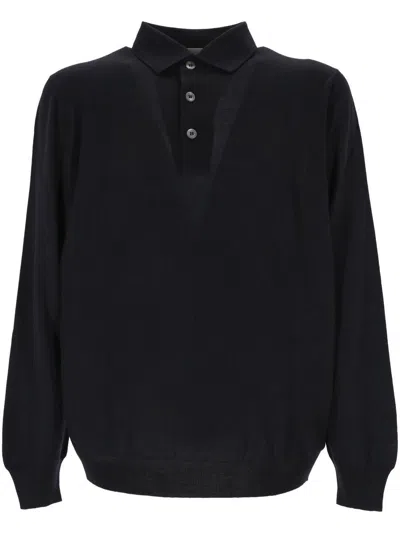 Lardini Long-sleeved Polo Shirt In Black