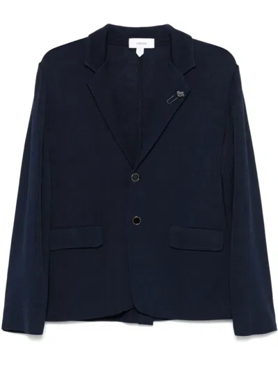 Lardini Tailored Black Knit Jacket With Classic Lapel In Blue