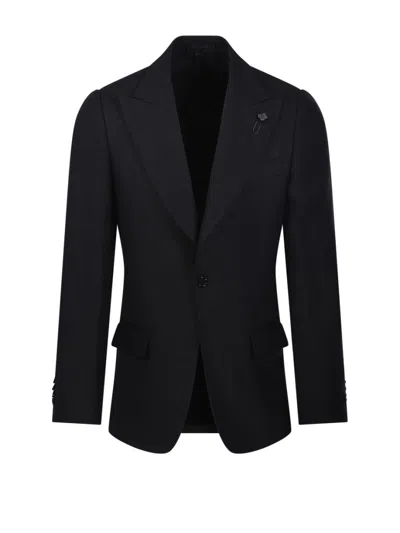 Lardini Ribbed Texture Notch Lapel Front Pockets In Blue