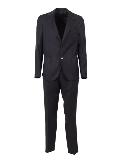 Lardini Tailored Black Suit With Notch Lapels And Tapered Fit In Multi