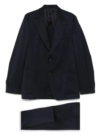Lardini Tailored Black Virgin Wool Suit In Blue