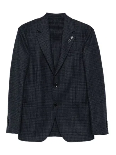 LARDINI TAILORED BLAZER WITH DARK CHECKERED PATTERN AND NOTCH LAPEL