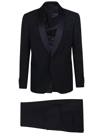 Lardini Tailored Blue Tuxedo Suit With Shawl Collar In Black