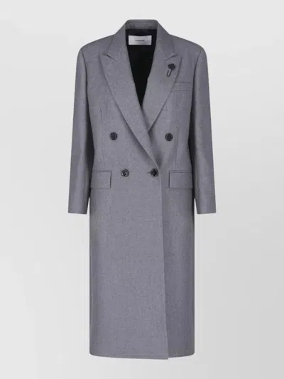 Lardini Tailored Coat Double Breasted Flower Pin In Gray