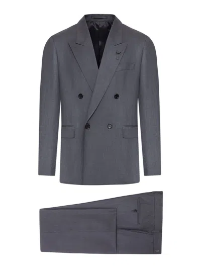 Lardini Tailored Double-breasted Suit In Wool And Silk Blend In Gray