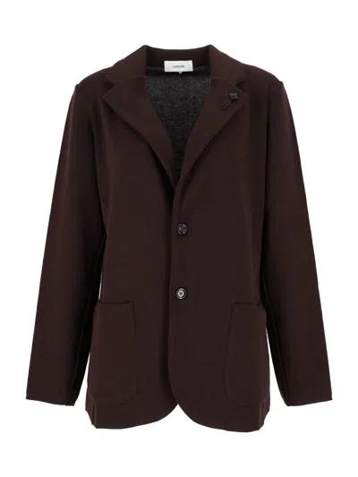 Lardini Tailored Floral Detail Knit Blazer In Brown