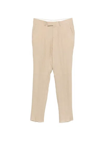 Lardini Tailored Linen Trousers With Zip And Button Closure In Neutral