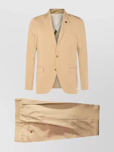 Lardini Tailored Suit With Notch Lapel And Chest Pocket In Beige