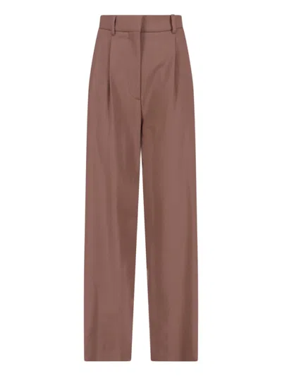 Lardini Tailored Trousers Straight Cut Belt Loops Pleats In Brown