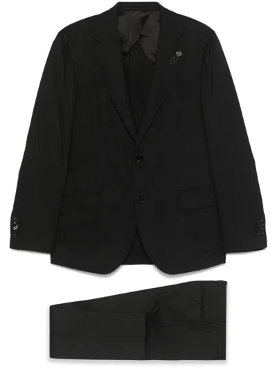 Lardini Tailored Wool Suit With Concealed Fastening In Black
