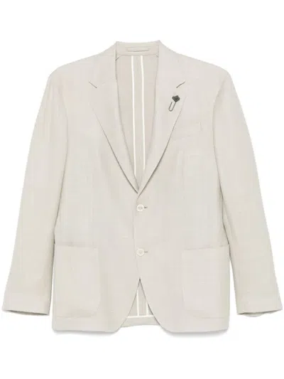Lardini Textured Beige Tailored Jacket With Notched Lapel In White