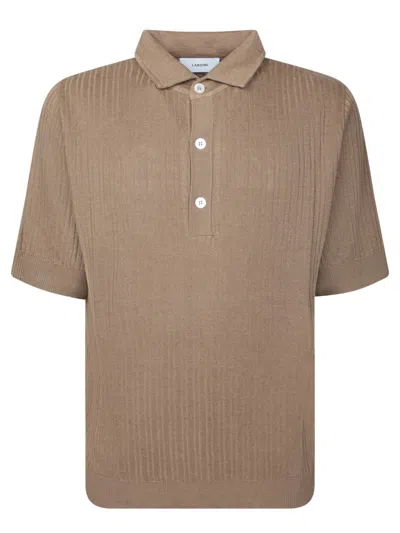 Lardini Textured Brown Polo T-shirt With Ribbed Design