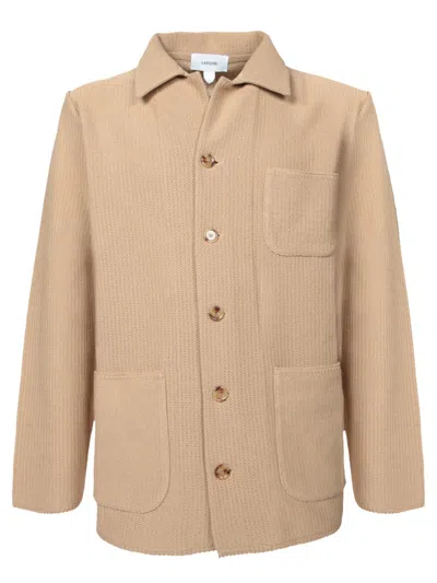 Lardini Textured Cotton Shirt With Functional Pockets In Beige