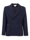 Lardini Textured Weave Double-breasted Knit Jacket In Blue
