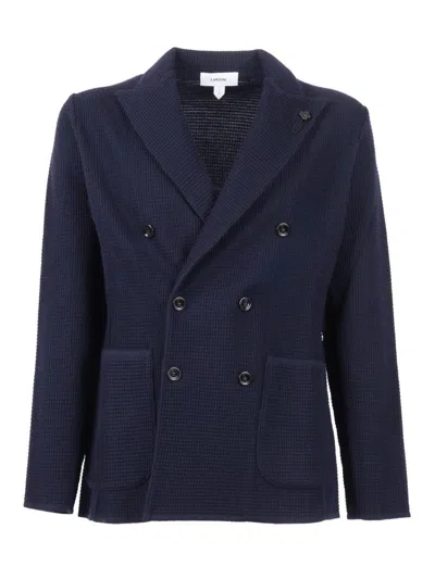 Lardini Textured Weave Double-breasted Knit Jacket In Blue
