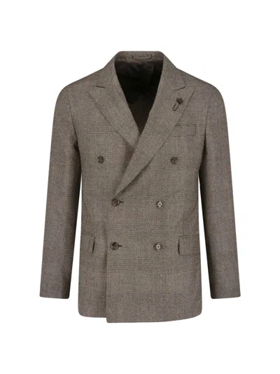 Lardini Timeless Checkered Double-breasted Blazer In Gray