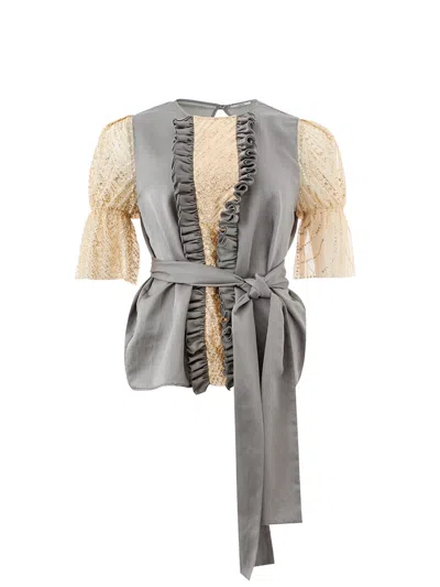 LARDINI TOP WITH SLEEVES TULLE GOLD AND FUSCIACCA