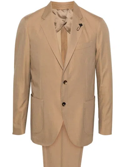 Lardini Man Suit Pastel Yellow Size 44 Cotton, Polyester, Elastane In Brown