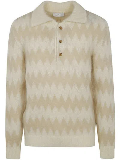 Lardini Beige Two-tone Polo In White
