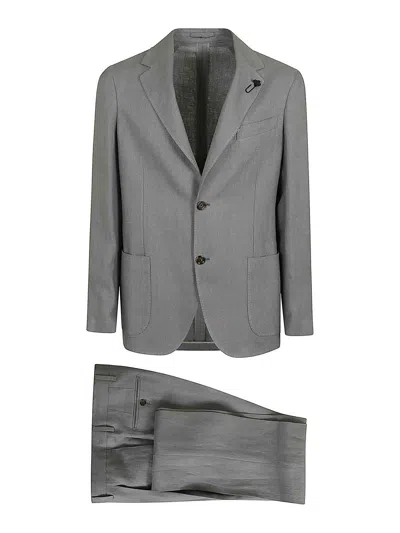 Lardini Refined Grey Linen Suit With Peak Lapels In Blue