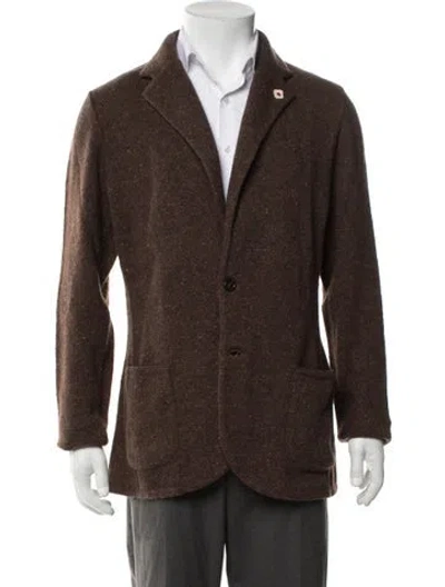 Pre-owned Lardini Tweed Pattern Collar Cardigan In Brown