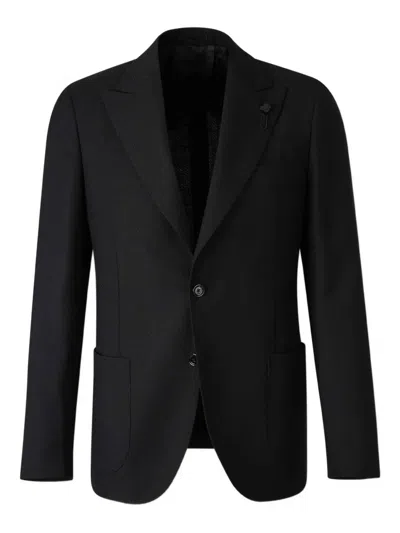 Lardini Two-button Herringbone Blazer In Black