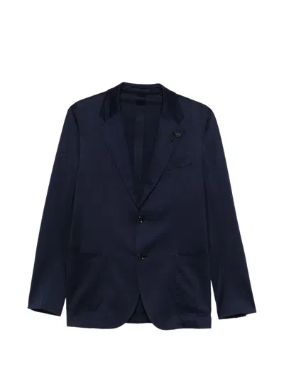 Lardini Unlined Single-breasted Jacket With Notch Lapel And Patch Pockets In Blue