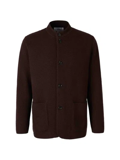 Lardini Virgin Wool Basket-weave Cardigan In Burgundy